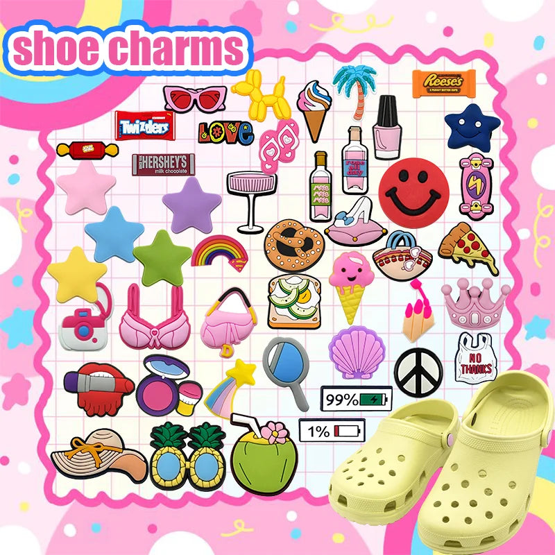 Customized Wholesale 2D Diy Clog  Balloon Dog Shoes Decoration Cute Holiday Star Candy Shoe Charms for Kids