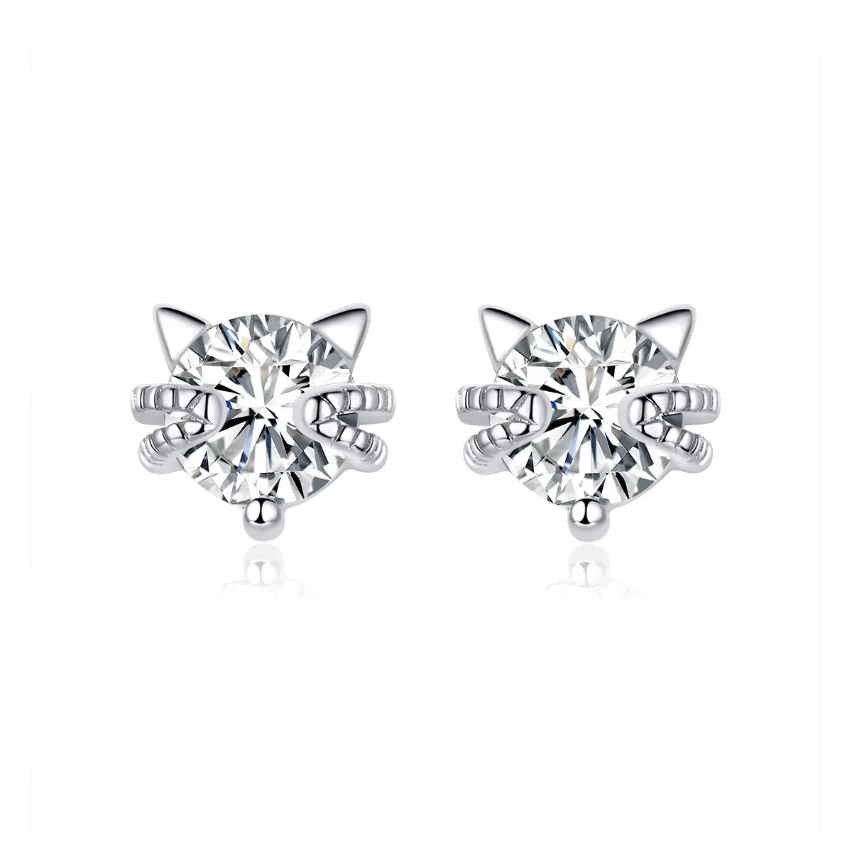 Sterling silver cute kitten platinum plated cute cat zircon fashion earrings