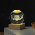 Custom USB Wood Lamp 3D Crystal Ball Lighting Fixture Designed Desk Night Light Easy Convenient Table Lamp W/ Square Wooden Base