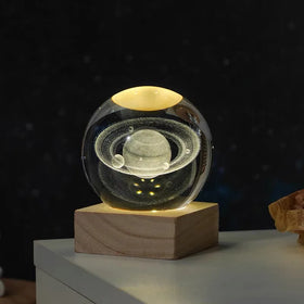 Custom USB Wood Lamp 3D Crystal Ball Lighting Fixture Designed Desk Night Light Easy Convenient Table Lamp W/ Square Wooden Base