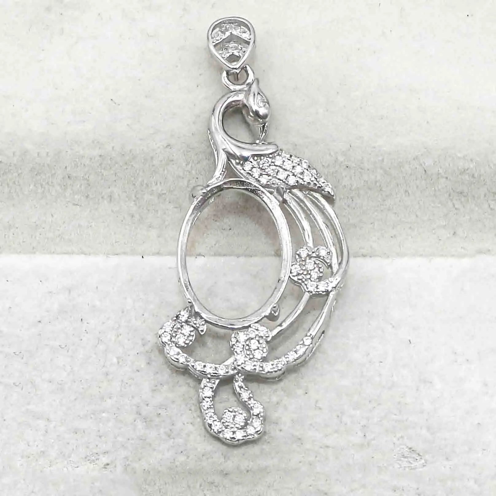 Sterling Silver 12*16mm Semi Mount Pendant Empty Frame Blank Support Setting S925 Base Holder Without Center Stone for DIY Inlay