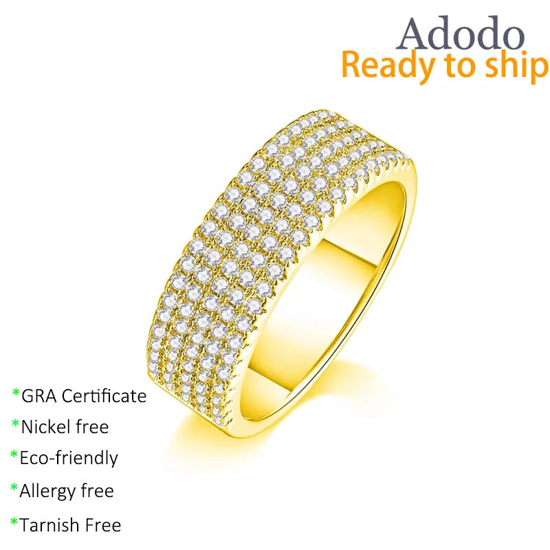 Luxury 925 Silver Gold Plated Half Eternity Rings Five Row Insert 1.2MM VVS Moissanite Jewelry with GRA Certificate for Women