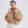 Autumn and Winter Fleece Warm Sports Women's Thick Loose Stand Collar Yoga Clothes Zipper Cardigan Sweater