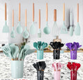 12-Piece Eco-Friendly Silicone Kitchen Utensil Set with Wooden Handle Includes 1040g Kitchen Accessories