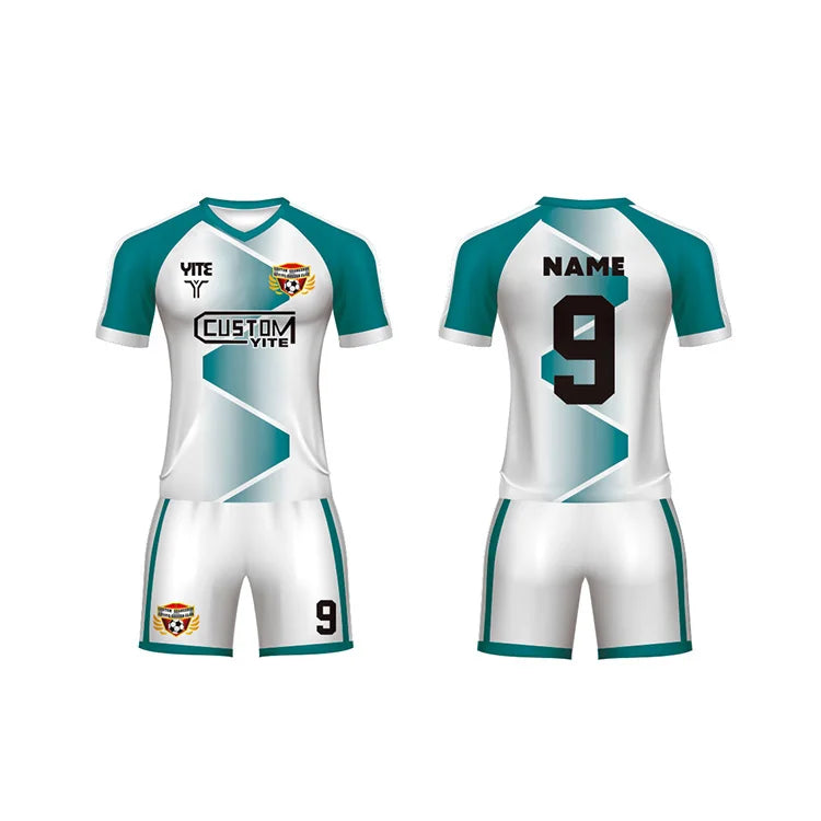 Factory Wholesale 2023 Women's Soccer Jerseys Custom Blue White Adult Soccer Uniforms 100% Polyester Breathable Quick Dry V-neck
