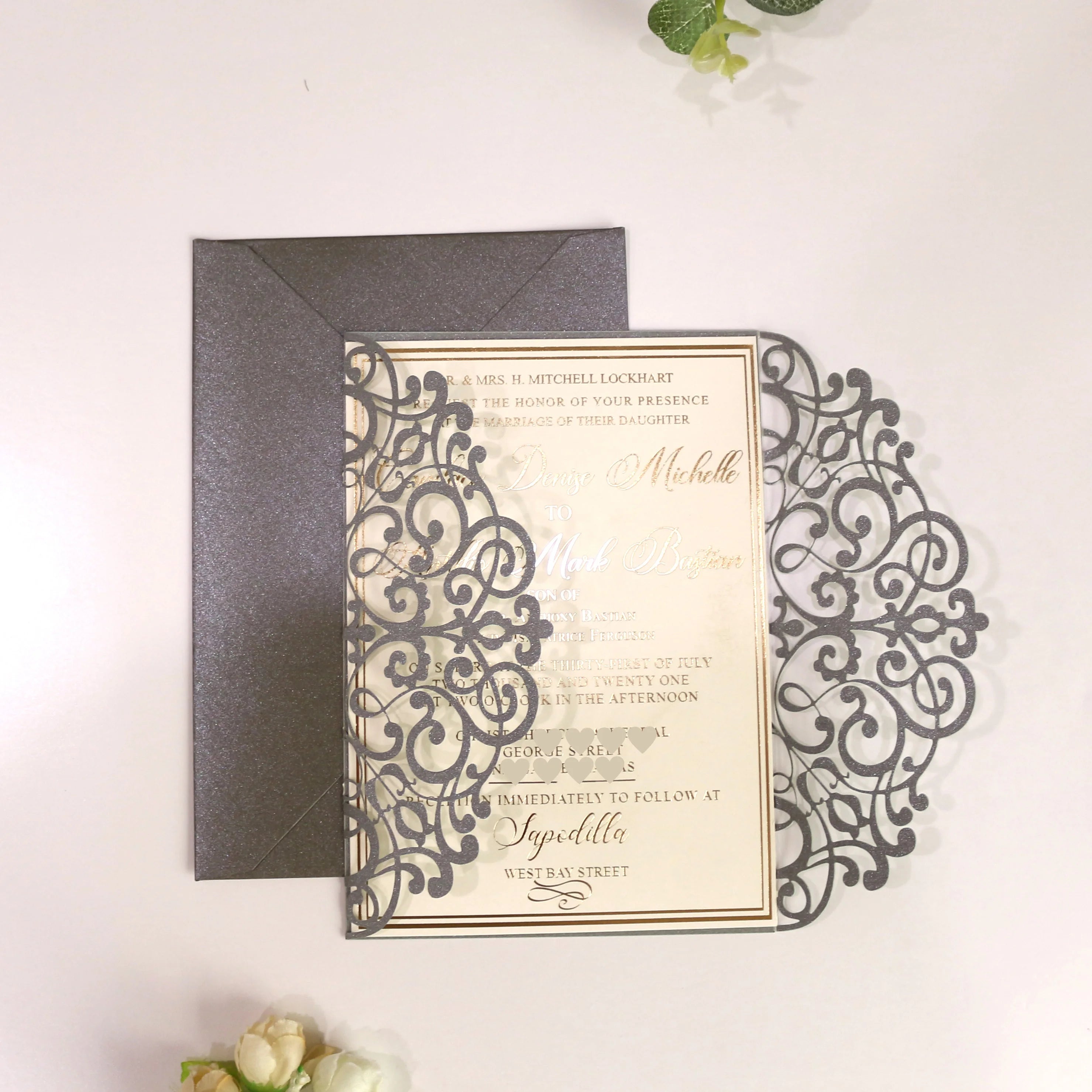 Lace Floral Laser Cut Wedding Invitations with Printable Paper and Envelopes for Wedding Birthday Party