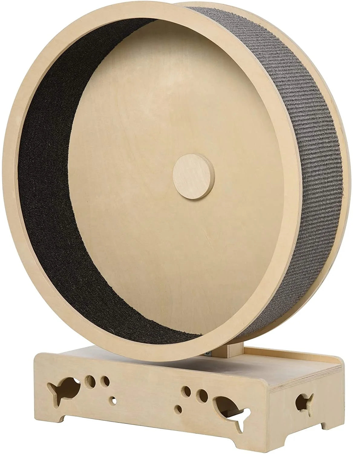 Wheel Style Cat Tree With Carpet Runway Wooden Sisal-Covered Cat Tower Condo Cat Treadmill