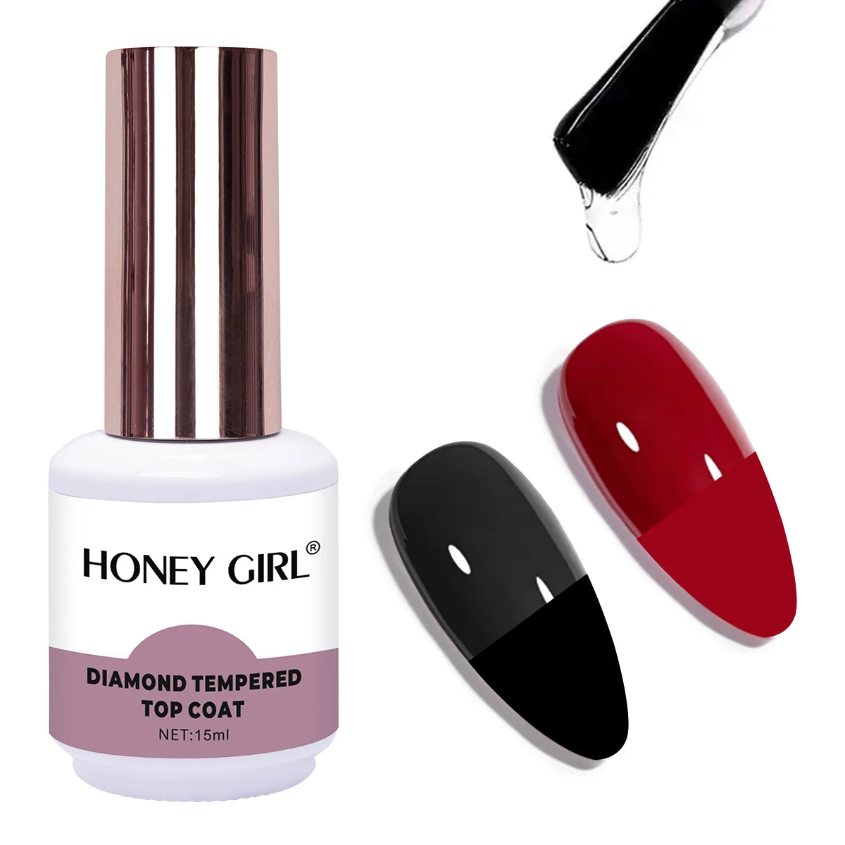 HONEY GIRL 15ml Top & Base Coat Nail Gel Polish with Reinforce Gel Tempered Top Coat FOIL TRANSFER GEL