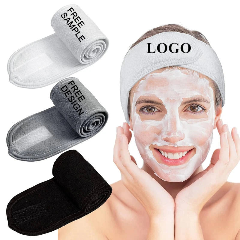 Custom Logo Spa Headband Adjustable Terry Cloth Makeup Wrap Soft Absorbent Towel Headwrap With Gentle Stretch Hairband