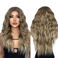 Japan fiber Long Brown Lace Front Synthetic Wigs for Women Natural Brown Blonde Wavy Middle Parting Wig High Density Hair