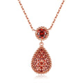 Fine S925 Sterling Silver Rose Gold Plated Garnet Pear Cut Red Zircon Pendant Necklace for Women Weeding Engagement Party Gift