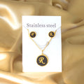 18k Gold Plated Initial Letter Necklace Earring Set Stainless Steel Necklace with Earrings Personalized A-z Alphabet Jewelry Set