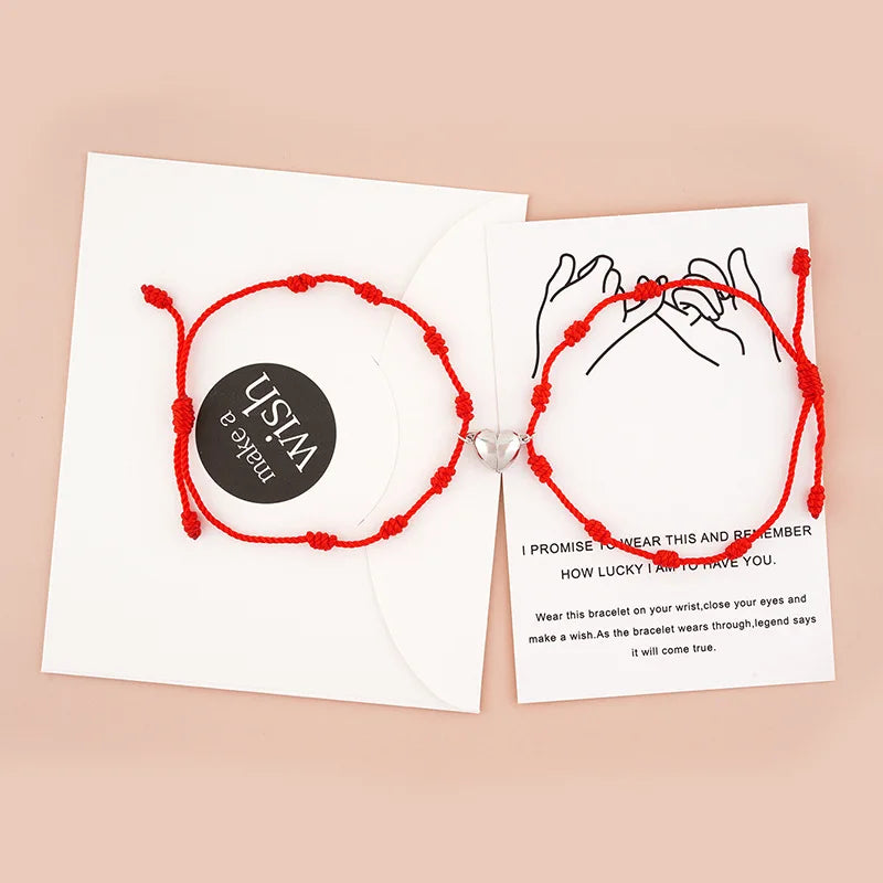 Red String Black Cord Pinky Swear Promise Couple Bracelets Adjustable Thread Magnetic Magnet Heart 7 Knot Lucky Macrame Bracelet