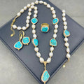 Inlaid Four Piece Freshwater Pearl Turquoise Bridal Irregular Boho Elegant Party Algerian Traditional Jewelry Set for Women
