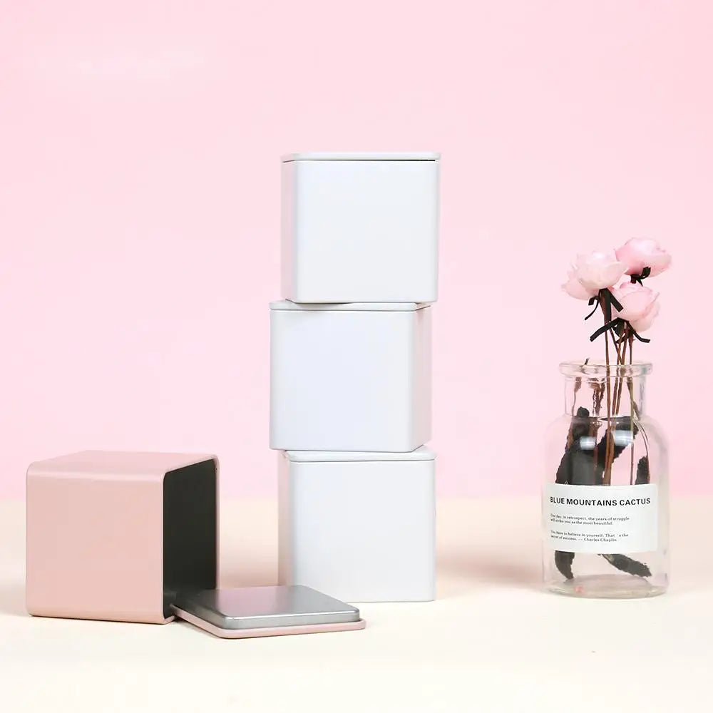 White Metal Cans of Matcha Spices Square Metal Cans Small Tin Box for Matcha Storage Tea Tin