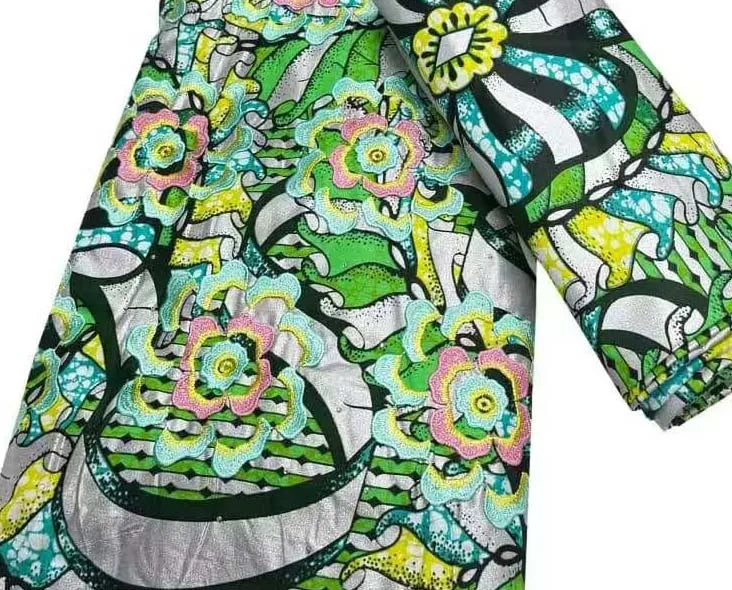 China Factory Cotton 6 Yards Floral Printed Embroidery Stones Sexy Ankara Atampa Grand Wax Golden Lace Fabric