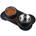 Wholesale Stainless Steel Dog Bowl Set No Spill Non Skid Pet Cat Feeder Easy Clean Metal Pet Double Bowls with Silicone Mat