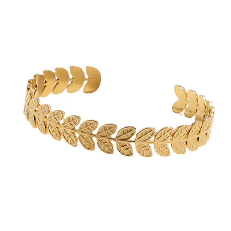 BM Women's Eco-friendly 18K Gold Stainless Steel Leaf Bangle Non-Tarnish Fashion Bracelet