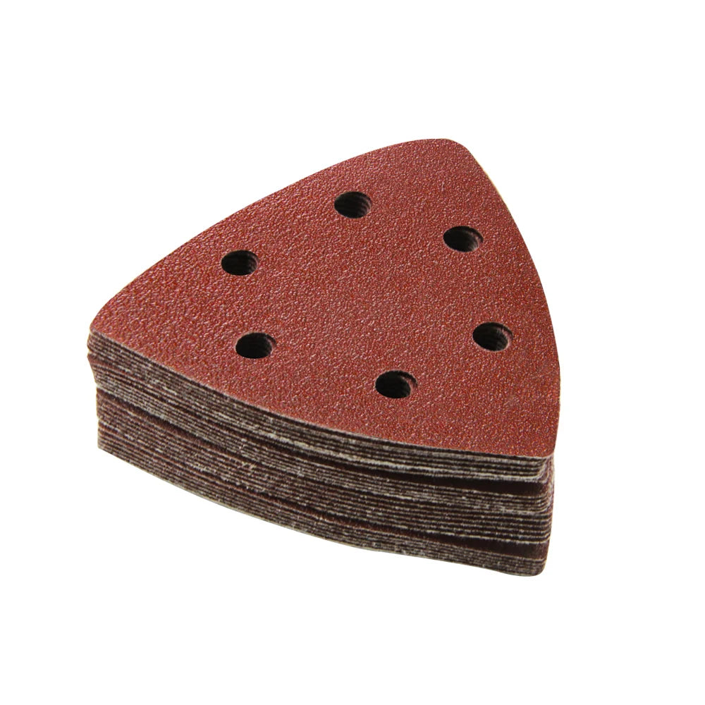 90*90mm Sanding Sheets 6 Hole Triangle Aluminum Oxide Hook Loop Abrasive Sanding Disc Medium Customizable for Wood Sanding