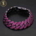 Factory Wholesale Hip Hop Jewelry Mens 20mm Black Plated Brass Prong 3 Rows Red 5A CZ Diamond Cuban Link Bracelet