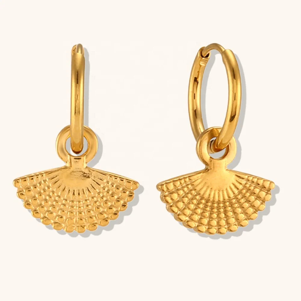 Dingran High Quality Bohemia Fan Shape Earring Stainless Steel Hypoallergenic Gold Plated Jewelry Earrings
