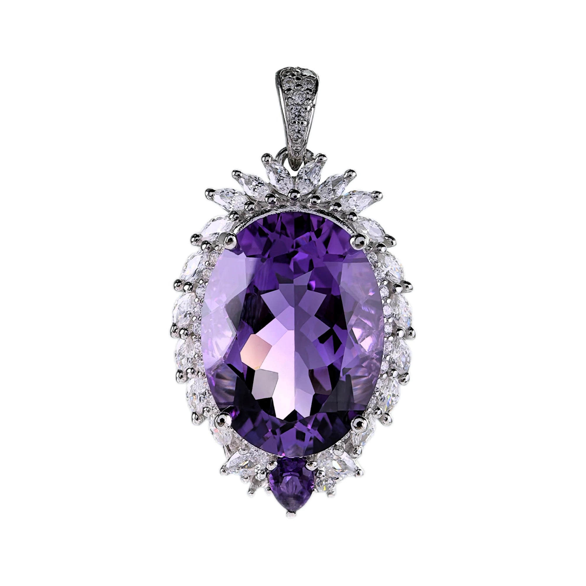 Elegant Rhodium Plated 925 Sterling Silver Natural Amethyst Pendant for Women Anniversary Gift