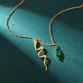 HOVANCI Wholesale Custom Bohemian Waterproof Non Tarnish 18K Gold Plated Stainless Steel Snake Pendant Green Zircon Necklace