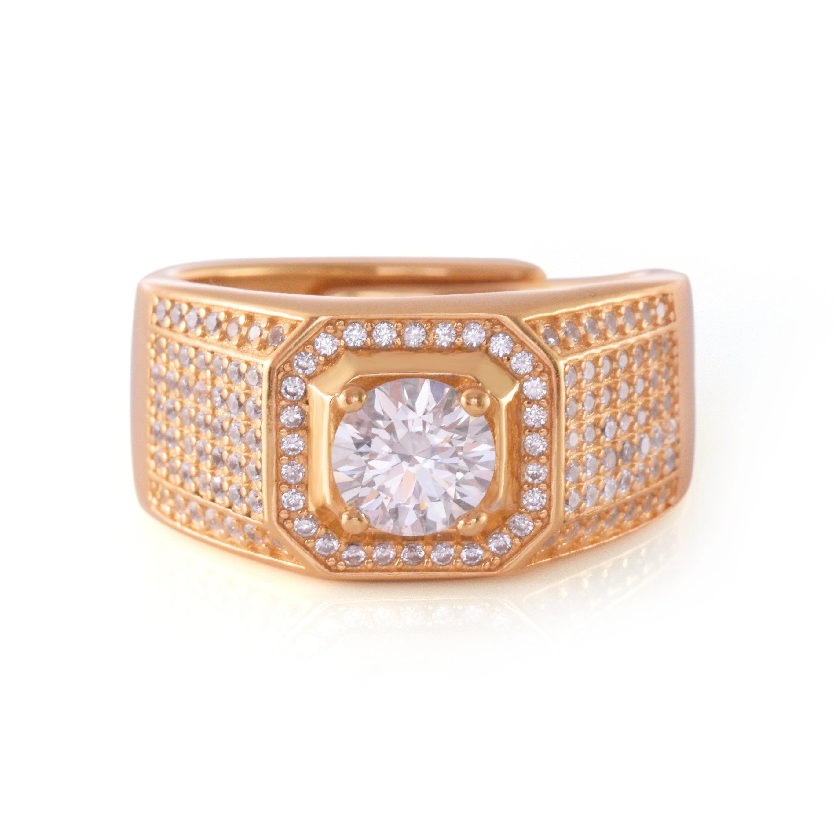 Simple Design 925 Silver Ring With 1carat D Color Moissanite Plated 18K Yellow Gold Ring for Men