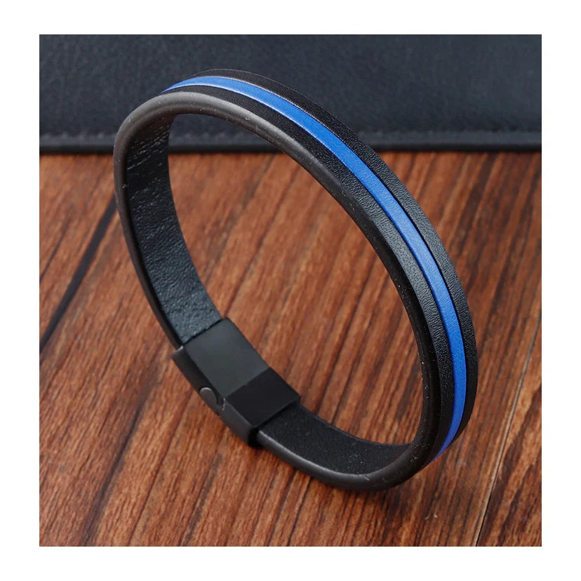 New Simple Men Leather Stainless Steel Magnetic Buckle Bracelet Men's Black Genuine Leather Braided Bracelet Multilayer Leather