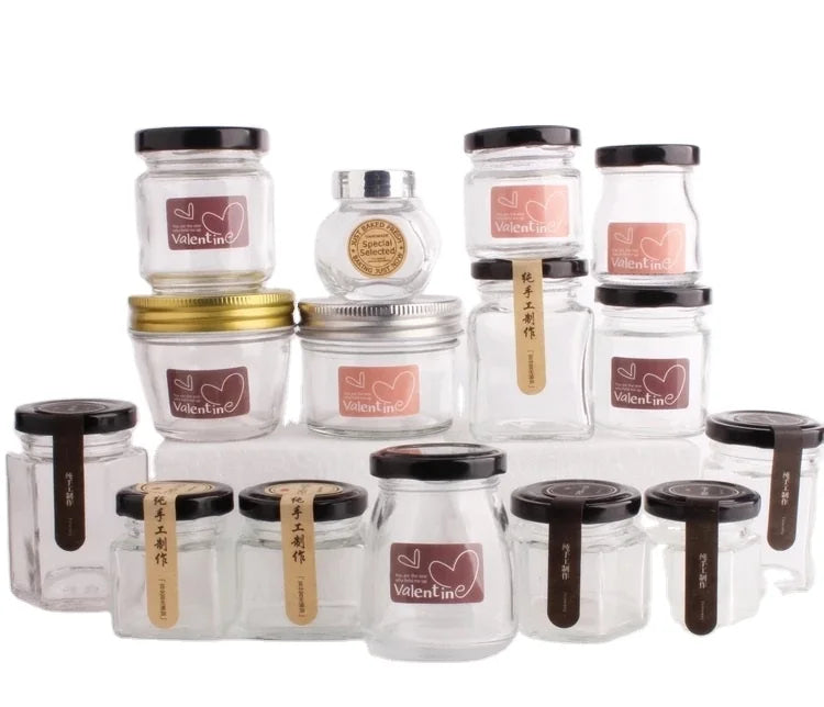 Manufacturer  Direct Selling Clear Food Packaging Storage Round Glass Jar Square Glass Jars Hexagonal Honey Jar