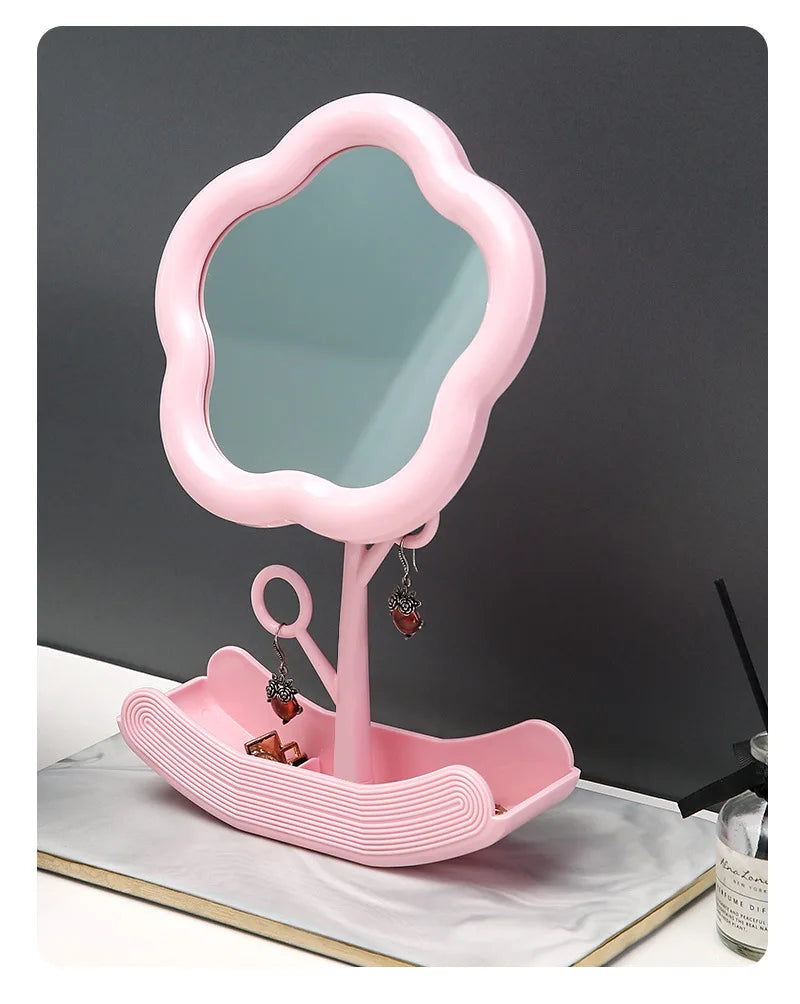 Custom Logo Portable Desktop Sunflower Flower Makeup Mirror Single-Sided Plastic Rotatable Travel Vanity Mirror