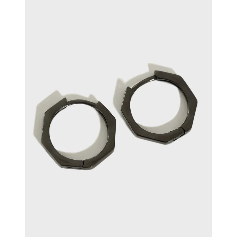 925 Sterling Silver Huggie Earrings Geometric Octagonal Hoop Earrings Minimalist Cool Girls Earrings Women Wholesale