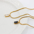 Fashion Colorful square Zircon Pendant Necklace 18K Gold Plated Stainless Steel Snake Bone Necklace Jewelry for Women