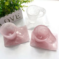 Wholesale Natural Crystals Healing Stone Cup With Tray High Quartz Custom Shape Rose Quartz Cup for Gift