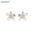 LUOTEEMI Elegant Korean Designer Zircon Lady Hot Sale Cute Earing for Girl Pearl and Flower Earring