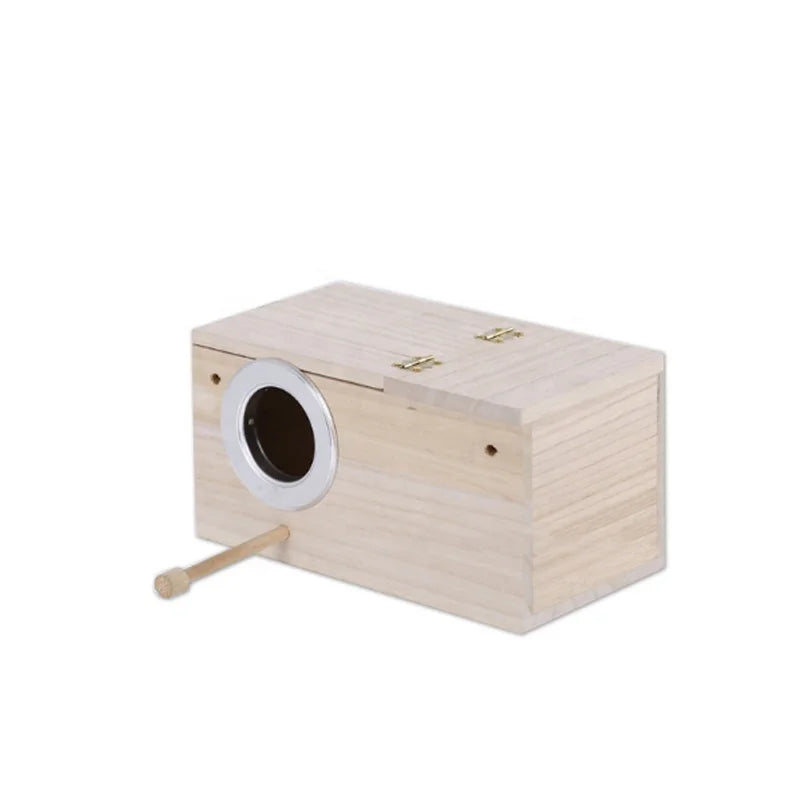 Unfinished Carved Wooden Bird Nesting Box Rectangle Bird Parrot Feeder Station Clear View Window Bird Nesting Feeding House