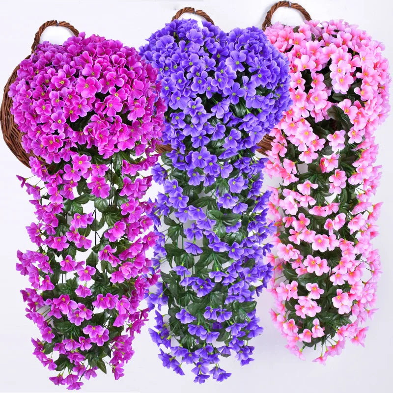 Vivid Artificial Violet Hanging Vines Flowers BunchSimulation Wisteria Chlorophytum Bouquet Plant Fence Wall Flowers Decor
