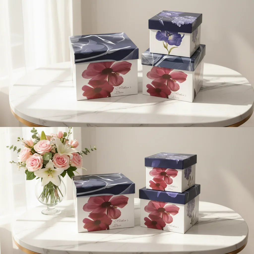 Square Flower Box Set 3pcs Spot Fashion Printed Wedding Packaging Embossed Cardboard for Gift Giving