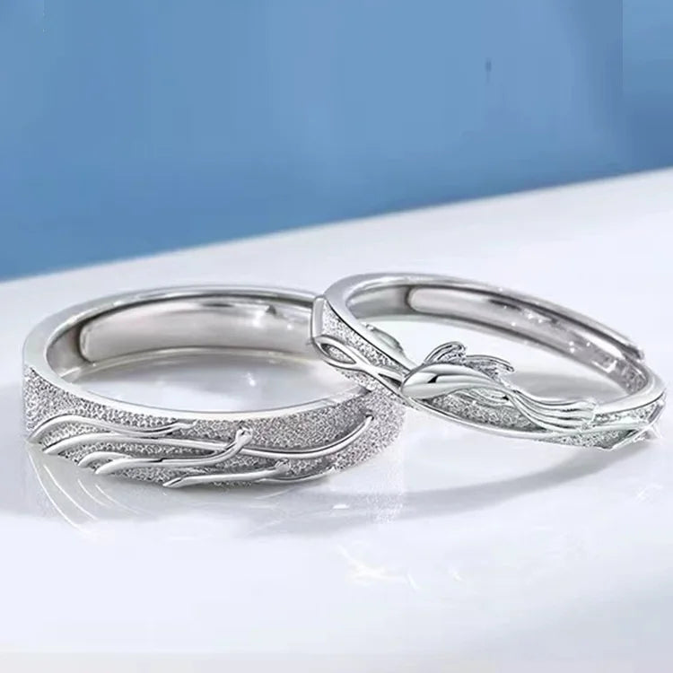 Romantic Silver Plated Anemone and Fish Couple Ring For Wedding Jewelry Shiny Ring Valentine's Day Gift Open Adjustable Ring