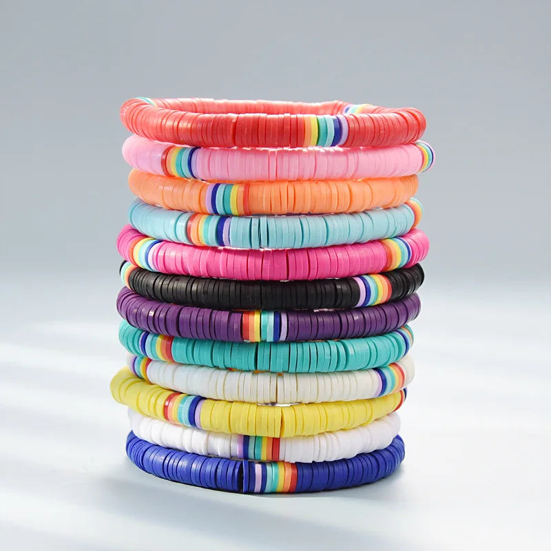 Handmade Bohemian Soft Clay Polymer Bead Stackable Bracelet Women rainbow Bracelets Jewelry