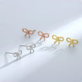 Wholesale Fashion Jewelry 925 Sterling Silver Small Earrings Twist Rope Shape Bow Knot Gold Plated Stud Earrings for Women