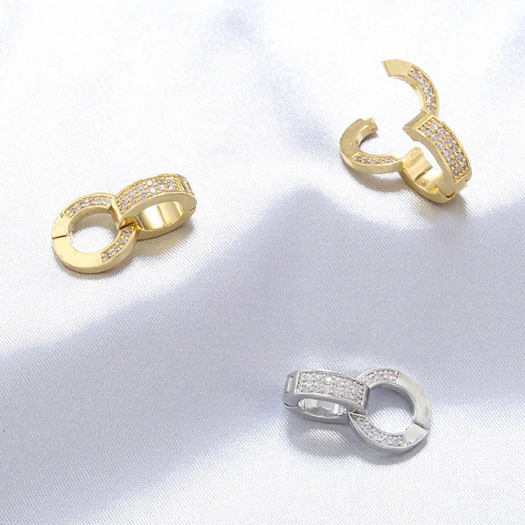 CZ8749 18K Gold Platinum Plated Double Ring Diamond Zircon Clasp Pendant Connector CZ Paved Lock Clasp Buckle Bail for Pendant
