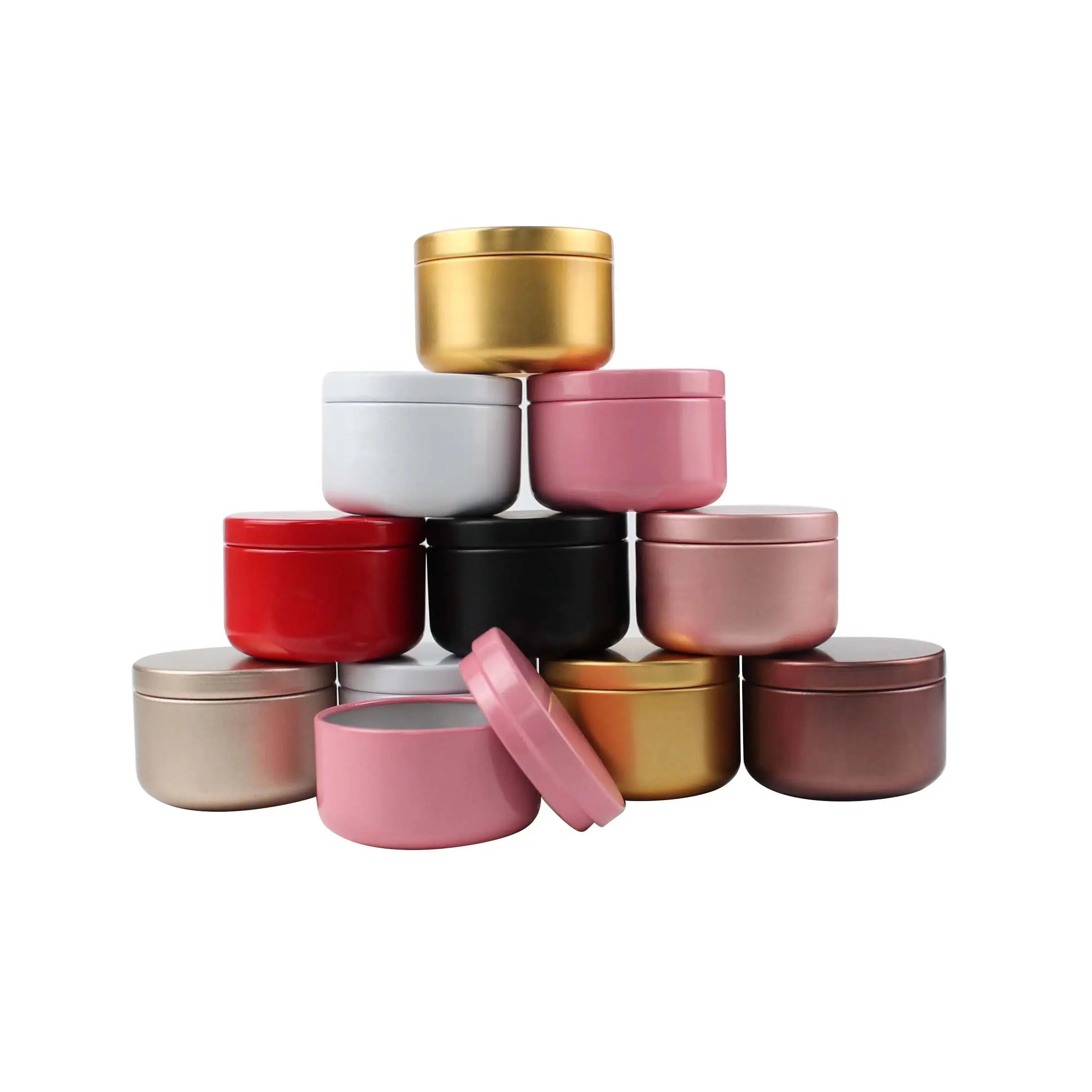 Candle Tea Tin Round Candle Containers Candle Jars Aluminum Box Aromatherapy Airtight Mini Aluminum Metal Solid 2oz 60ml 53x37mm