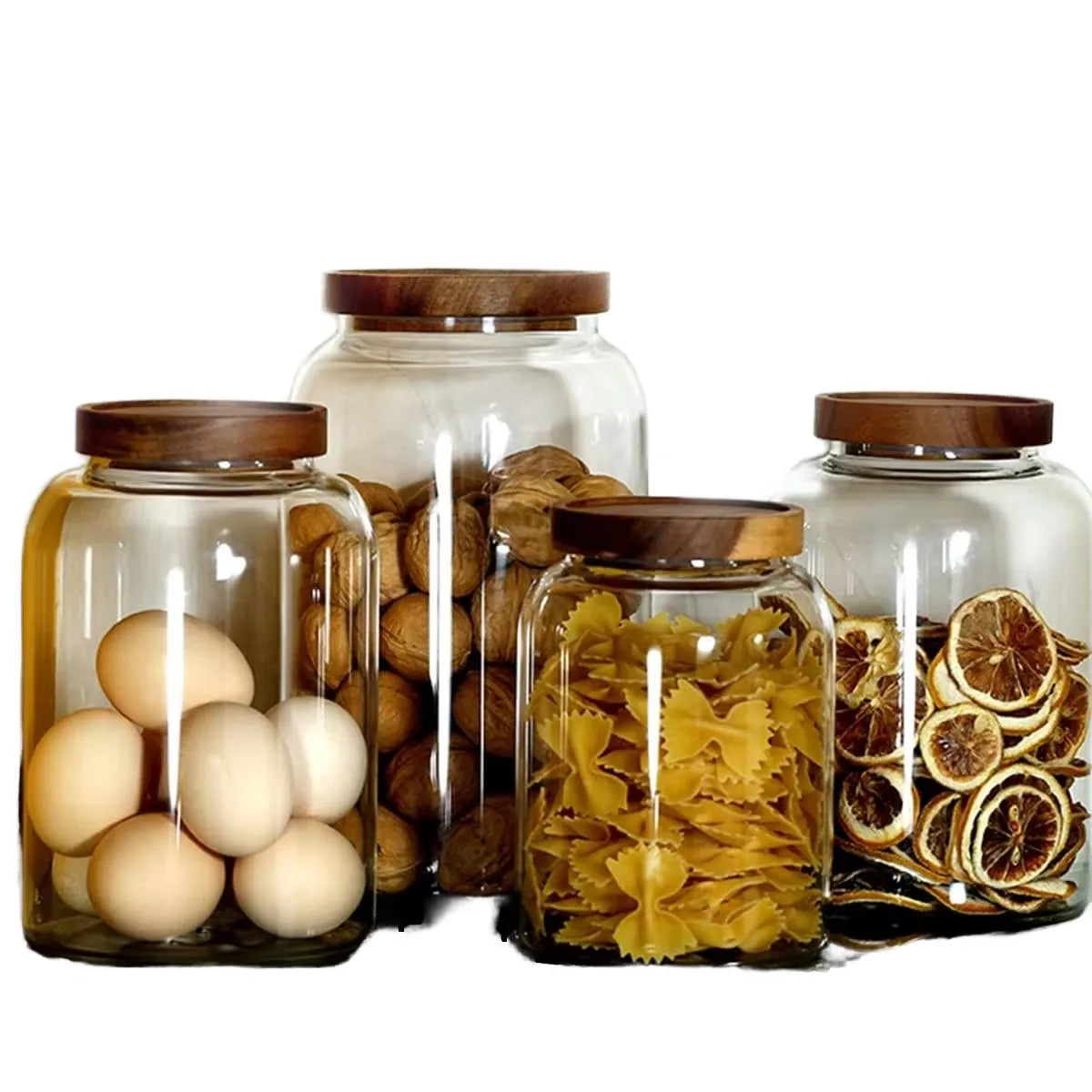 Large Acacia Wood Accessory Moisture-Proof Glass Storage Jar with Lid for Food & Tea Packaging Bucket Container Bottle