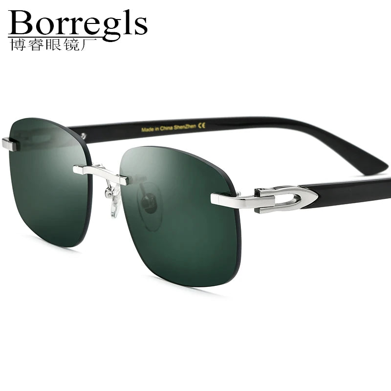 Borregls Buffalo Horn Eyeglasses Men Nylon Buffs Sunglasses Luxury Brand Designer Rimless Square Sun Glasses Women Shades 0036