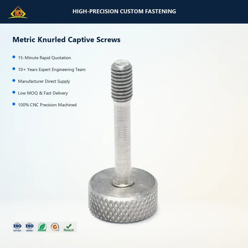 Stainless Steel A2 304 Customized CNC M4 M5 M6 Metric Knurled Captive Screw PC Thumb Screw Knob