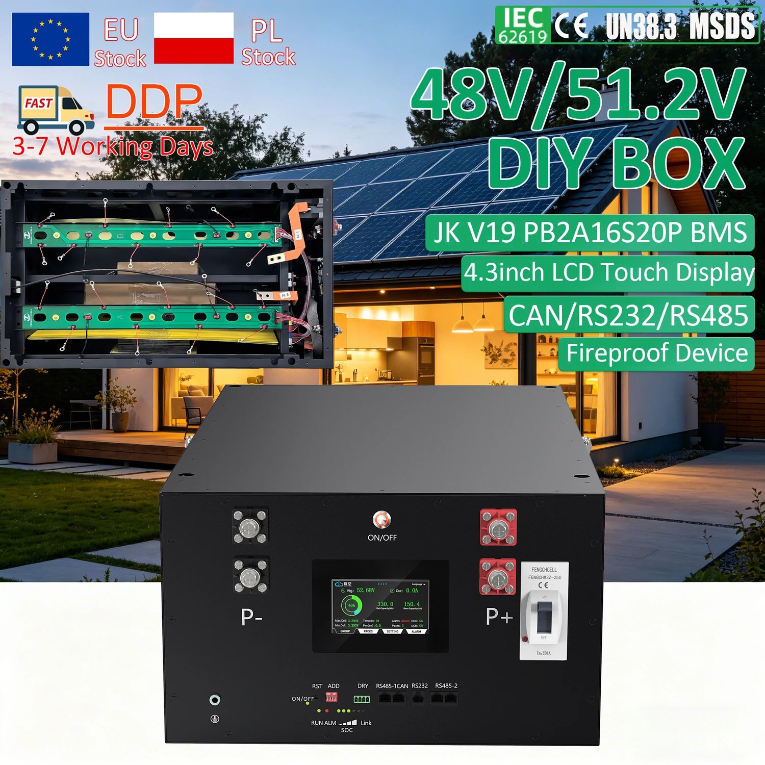 Eu Stock 48V Diy Battery Box Kit JK V19 BMS 15KW 16kWh 280Ah 314Ah Empty Metal Battery Box for 51.2V Lifepo4 Battery Diy Kit