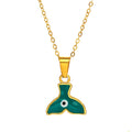 Designer Fashion 18K Gold Plated Stainless Steel Necklace Women Jewelry Exquisite Green Whale Tail Eye Necklace