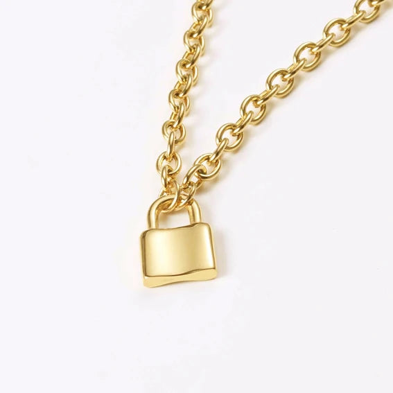 Fashion Jewelry 18K Gold Link Chain Stainless Steel Padlock Pendant Necklace Statement Necklace