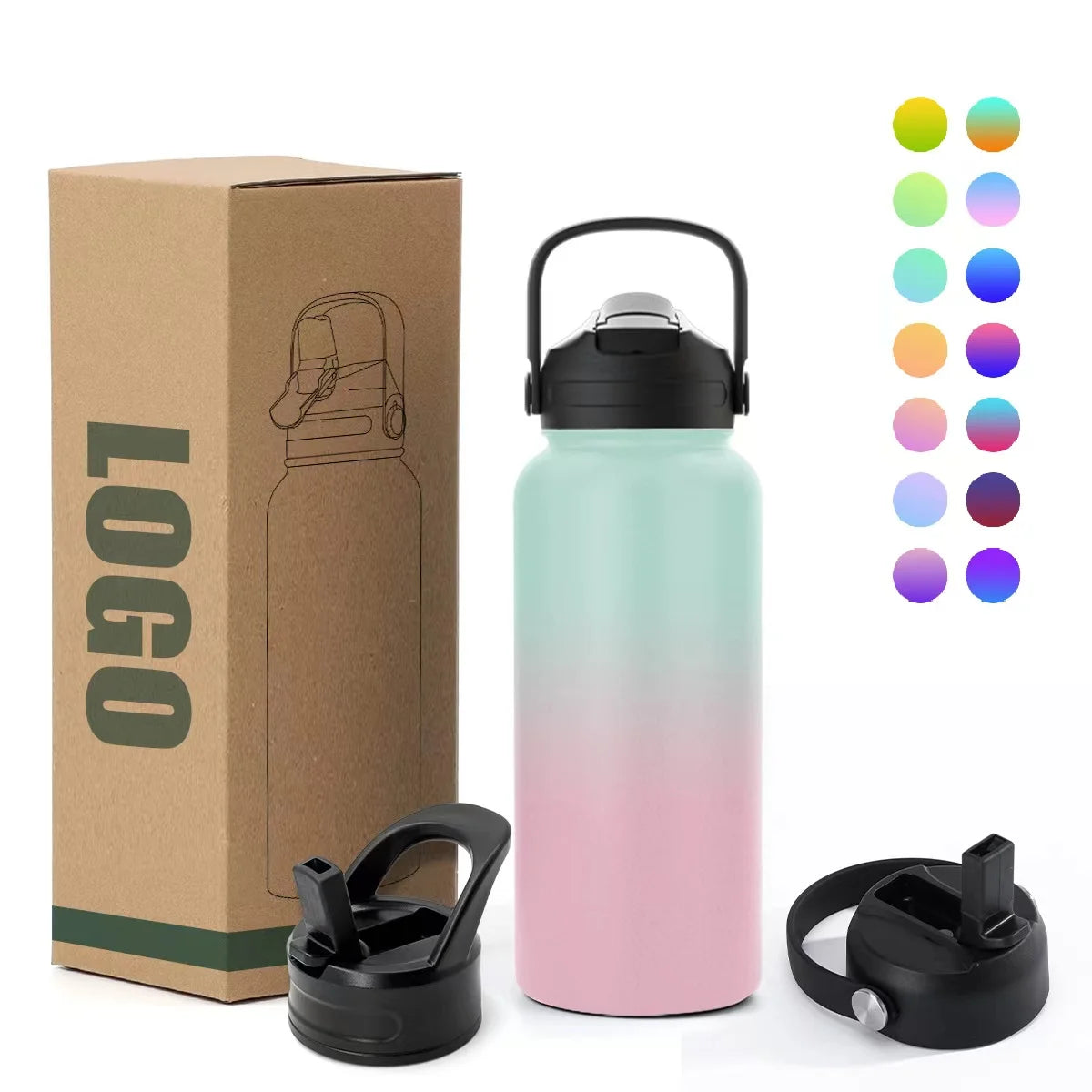 Custom Logo 32oz Stainless Steel Reusable Vacuum Insulated Wide Mouth Sports Water Bottle with Spout Lid for Travelling Bottle